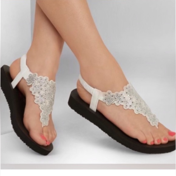 Skechers Shoes - Cali yoga Skechers White and Black Sandals with Crystal Embellishments sz 8